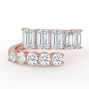 Élégante bague de fiançailles asymétrique en or blanc avec diamant taille émeraude de 2 carats, double rangée de pierres brillantes rondes, bijoux de mariée multi-pierres - Product Image 2