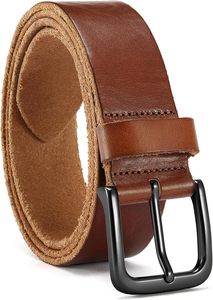 Brown Cow Hide Leather <b>Belt</b> with <b>Black</b> Rectangular Pin Buckle Casual Durable Design - Product Image 2
