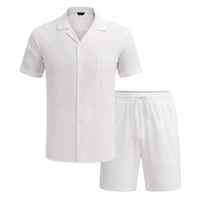 Set Pakaian Pria 2-Potong Premium Stylish Musim Panas 2026, Kaos Kancing Lengan Pendek Bahan Terry dan Celana Pendek, Dapat Dipesan Sesuai Keinginan