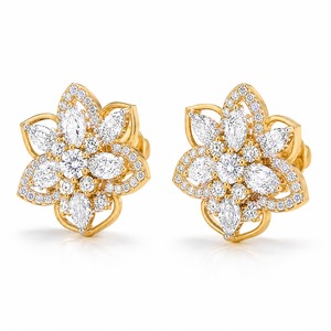 Boucles d'oreilles clous en diamant taille marquise en forme de fleur, plaqué or 18 carats, bijoux de luxe pour femme, pour mariage - Product Image 6