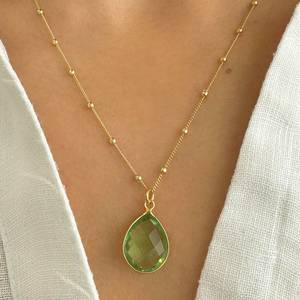 <b>Raw</b> Peridot <b>Crystal</b> Pendant Satellite Gold Plated Chain Green Gemstone Jewelry 925 Sterling Silver Engagement Gift for Her - Product Image 1
