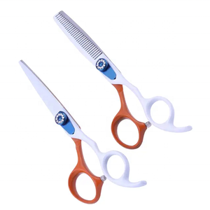 Vente en gros de cisailles professionnelles de coupe de cheveux, outils de coupe pour coiffeur, coiffeur, ciseaux à tête orange blanche - Product Image 1