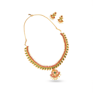 Matte Finish South Indian Style Long Haram Fashion Jewelry Set - Product Image 2