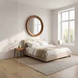 Rustic Round Solid Wood <b>Wall</b> Mirror <b>Large</b> Circular Wooden Framed Entryway Accent Mirror Modern Farmhouse Living Room <b>Decor</b> Piece - Product Image 5
