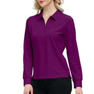 Camiseta Polo de Manga Larga para Mujer, Color Morado Sólido, Tejida, Estilo Casual, Manga Larga, Cierre de Cremallera, Largo Regular - Product Image 4