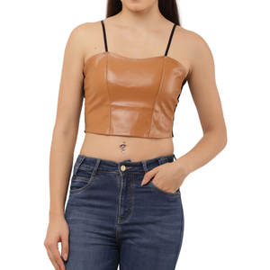 Top Corto de Cuero de Alta Calidad para Mujer, Top Corto de Cuero de Manga Larga, Estilo Único - Product Image 1