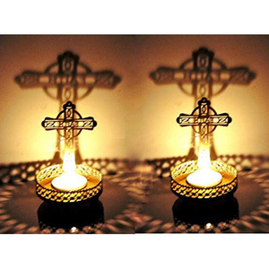 Celtic Cross Shadow Tea Light Holder Metal Religious Gold Candle Stand For Prayer <b>Memorial</b> Decoration And Spiritual Gifting - Product Image 2