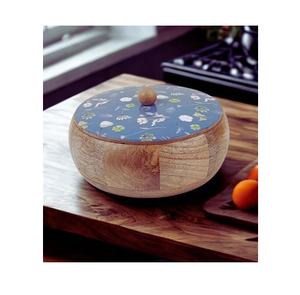 Casserole décorative en bois imprimé, très vendue, avec couvercle émaillé imprimé, boîte à chapati pour la table à manger. - Product Image 1