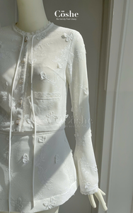 Coshe Natis elegante bordado princesa femenina ropa de trabajo camisa de manga larga minifalda conjunto encaje rebordear para estilo diario informal - Product Image 3