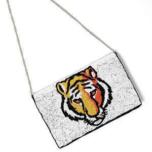 Handmade Women's Designer Beaded Tiger <b>Face</b> Clutch Bag Durable Embroidery Pattern Foldable Magnetic Closure Custom Export Bulk - Product Image 2