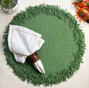 Beaded Placemats Set Wholesale Beads <b>Coaster</b> for Dining Table Mat Modern Design High Quality <b>Glass</b> Beaded Placemat - Product Image 1