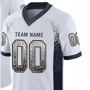 เสื้อฟุตบอลอเมริกันชายแบบสั่งทำพิเศษ สีขาวกรมท่า คอวี พิมพ์ลายแบบซับลิเมชั่น ระบายเหงื่อได้ดี ผ้าตาข่าย แขนสั้น - Product Image 2