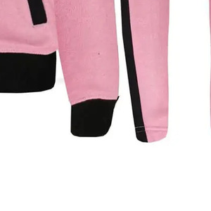 Women's <b>Pink</b> Black Color Blocking Hooded <b>Tracksuit</b> Set Full Sleeve Zipper Casual Jogger Pants Breathable Polyester Cotton - Product Image 4