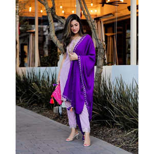 Ensemble de costume en mousseline de soie Lavender Fusion pour femmes avec tissu en crêpe - Taille XS - Product Image 4