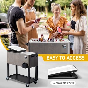 Frigorifero portatile da esterno con ruote da 80 Qt, grigio effetto legno, per patio, terrazza e giardino - Product Image 5