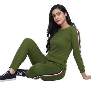 Conjunto Deportivo Verde Oliva para Mujer, Manga Larga, Cuello Redondo, Color Sólido, Transpirable, Algodón con Spandex, Estilo Casual, Ajustado, para Otoño - Product Image 4