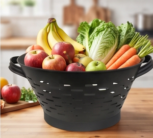 Premium Ventilated <b>Food</b> <b>Basket</b> Black Powder Coated For Storing Mixed Fruits Vegetables And Pantry Items With Neat Display - Product Image 3
