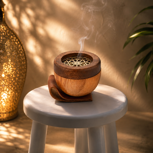 Brûleur de Bakhoor Élégant en Résine et Bois, Porte-Encens Oud Arabe de Luxe, Mabkhara Premium Spécial Ramadan Aïd, Décoration Aromathérapie - Product Image 4