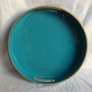 White Lacquer Round Tray with Brown Rim Modern Design Durable Serving Tray for Home Decoration - Product Image 4