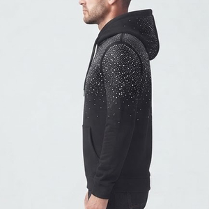 Sudadera con Capucha Negra para Hombre al por Mayor, Estampado de Puntos, Ajuste Regular, Ropa Casual de Otoño, Sudadera Transpirable de Poliéster Tejido con Bolsillo - Product Image 4