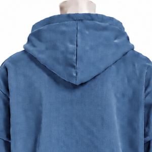 Sweat-shirt à capuche bleu denim double couche, coupe oversize, manches courtes superposées à manches longues, style décontracté streetwear - Product Image 4