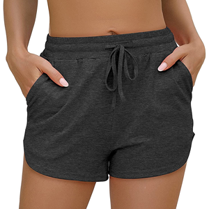 Shorts en tricot taille haute pour femmes avec poches, cordon de serrage, style décontracté, respirant, couleur unie, en coton et élasthanne - Product Image 1