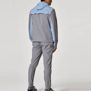 Ensemble de jogging sportif pour homme, coupe-vent à capuche 2 en 1, manches longues, séchage rapide, hiver, gris bleu, 100% coton, coupe classique - Product Image 2