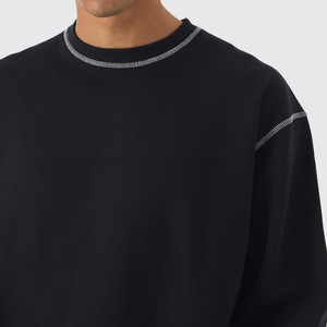 Sweat-shirt à col rond pour homme, surdimensionné, couleur unie, tricoté, 100% coton, style minimaliste, vêtements d'automne - Product Image 3