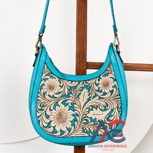 2026 Wholesale New Fashion Designer Hand Tooled Leather Shoulder Bag <b>Genuine</b> Cowhide Leather Saddle Handbags for Ladies Purses - Product Image 1