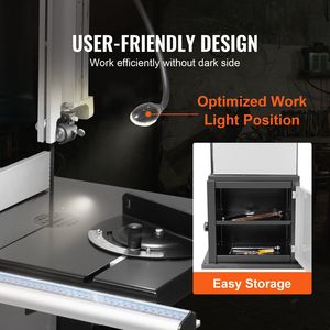 Sega a Nastro da Banco da 14 Pollici, 1100W, 1-1/2HP, 480-960 RPM, Luce di Lavoro Ottimizzata per Facile Utilizzo sul Banco da Lavoro - Product Image 6