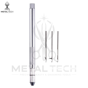 Gold Silver Metal Hair Extension Loop <b>Threader</b> Latch Hook Pulling <b>Needle</b> Kit With 3 Replaceable Tips Salon Weaving Hardware Tool - Product Image 2