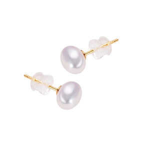 Boucles d'oreilles en perles d'eau douce naturelles de 9-10 mm de Zhuji Wholesale, rondes avec style cœur, en or 18 carats, légèrement imparfaites - Product Image 5