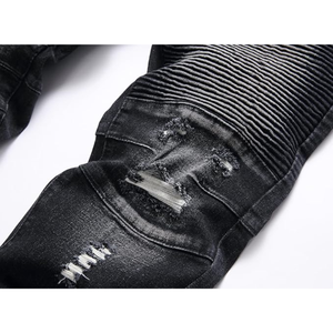 Pantalones Vaqueros de Mezclilla para Hombre, Corte Recto, Desgastados, Negros, Estilo Casual, Ajustados, Estilo Motociclista, de Algodón para Otoño - Product Image 4