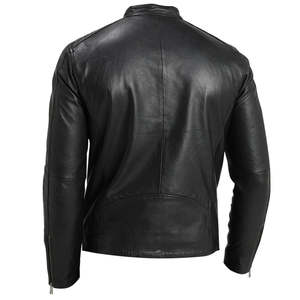Veste de moto en cuir d'agneau véritable pour homme, col montant, logo sur le devant, fabrication sur mesure, marque privée, haute qualité, prix bas - Product Image 3