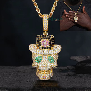 Hip Hop <b>Skull</b> Pendant with <b>Top</b> Hat Lab Grown Diamonds 925 Silver 18K Gold Plated Round Cut Men's Jewelry Party - Product Image 3