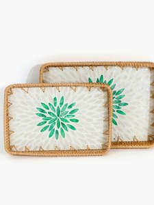 Plateaux de service tressés en rotin faits à la main, best-sellers, avec motif de feuilles vertes, ensemble de plateaux décoratifs pour la maison, au meilleur prix - Product Image 5