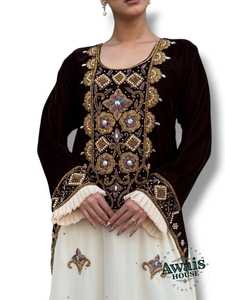 Awais House Women's Embroidered Silk Salwar Kameez Floor Length Long Sleeve Round Neck Elegant Wedding Dress - Product Image 5