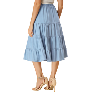 Falda acampanada ligera de cintura alta para mujer, talla grande, línea A, cinturón elástico, transpirable, sostenible, informal para exteriores, venta al por mayor - Product Image 2