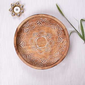 Handmade Eco-Friendly Minimalist <b>Round</b> Mango <b>Wood</b> Serving Tray for <b>Dining</b> <b>Table</b> Home & Kitchen Snacks & Tea Bulk Wholesale - Product Image 4