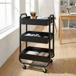 Durable 3-Tier 22mm Tube Metal Rolling Utility Storage Tool <b>Cart</b> Four-<b>Wheel</b> Powder Coating Finish Roll Container Platform OEM - Product Image 1