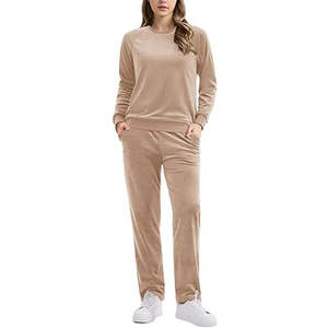 Ensemble de survêtement 2 pièces en velours 100 % coton pour femme, style streetwear, à manches longues, avec sweat à capuche et pantalon de jogging, idéal pour le quotidien - Product Image 2