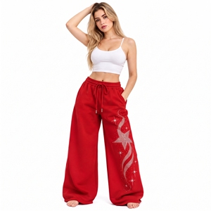 Pantalon de survêtement ample en molleton imprimé avec strass pour femme, avec cordon de serrage, coupe décontractée, idéal pour l'hiver - Product Image 3