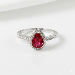 Anillo de rubí en forma de pera de plata de ley 925, anillo de compromiso con piedras preciosas rojas, joyería de promesa de boda para mujer - Product Image 1