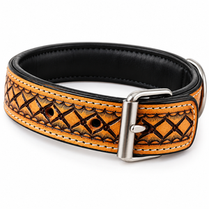 Collier pour chien en cuir tressé à motif floral, boucle robuste, réglable et rembourré, style western, pour la promenade canine - Product Image 1