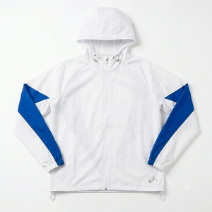 Conjunto Deportivo de Chaqueta Cortavientos con Capucha y Pantalones Cortos para Hombre, Color Blanco y Azul, de Secado Rápido, para Verano, Estilo Urbano, Venta al Por Mayor - Product Image 4
