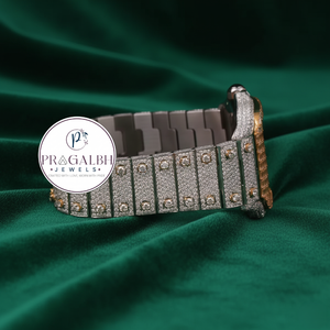 นาฬิกาเพชรหรู Pragalbh Jewels หน้าปัดแบบอาหรับ ตัวเรือนสแตนเลสสตีล ควอตซ์ สำหรับผู้ชายและผู้หญิง ประดับด้วยโมอิสซาไนต์ - Product Image 2