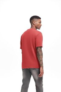 Camiseta de Manga Corta para Hombre, Color Rojo Sólido, Corte Regular, Cuello Redondo, Informal, de Algodón, Diseño Liso - Product Image 3
