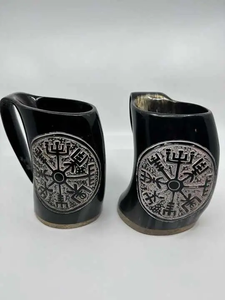 Mug en corne de buffle éco-responsable fait main, forme naturelle, crâne sculpté, design viking, qualité supérieure, durable, objet d'art de collection AUREVIA - Product Image 2