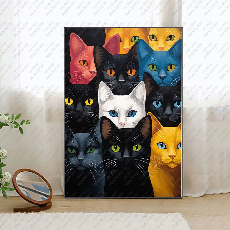 Impresiones en lienzo de gato bonito, arte de pared, lienzo, pinturas artísticas de animales, pegatinas de pared, decoración para sala de estar, murales, regalos