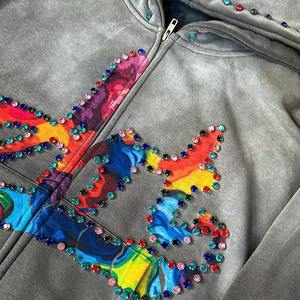 Sweat-shirt à capuche surdimensionné orné de strass, pull scintillant avec cristaux, fabricant de vêtements à marque privée - Product Image 3